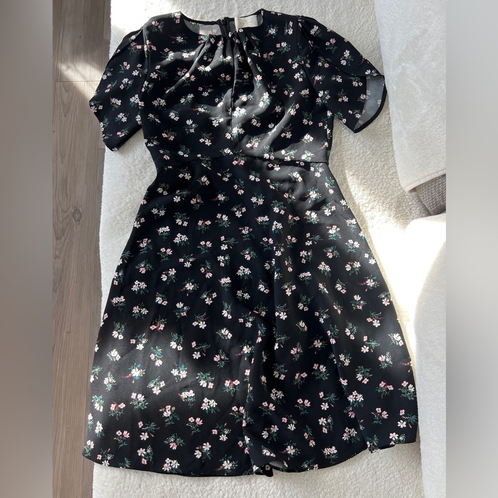 Kate Spade Black Floral Short Sleeve Dress - Size 4 - Picture 2 of 4